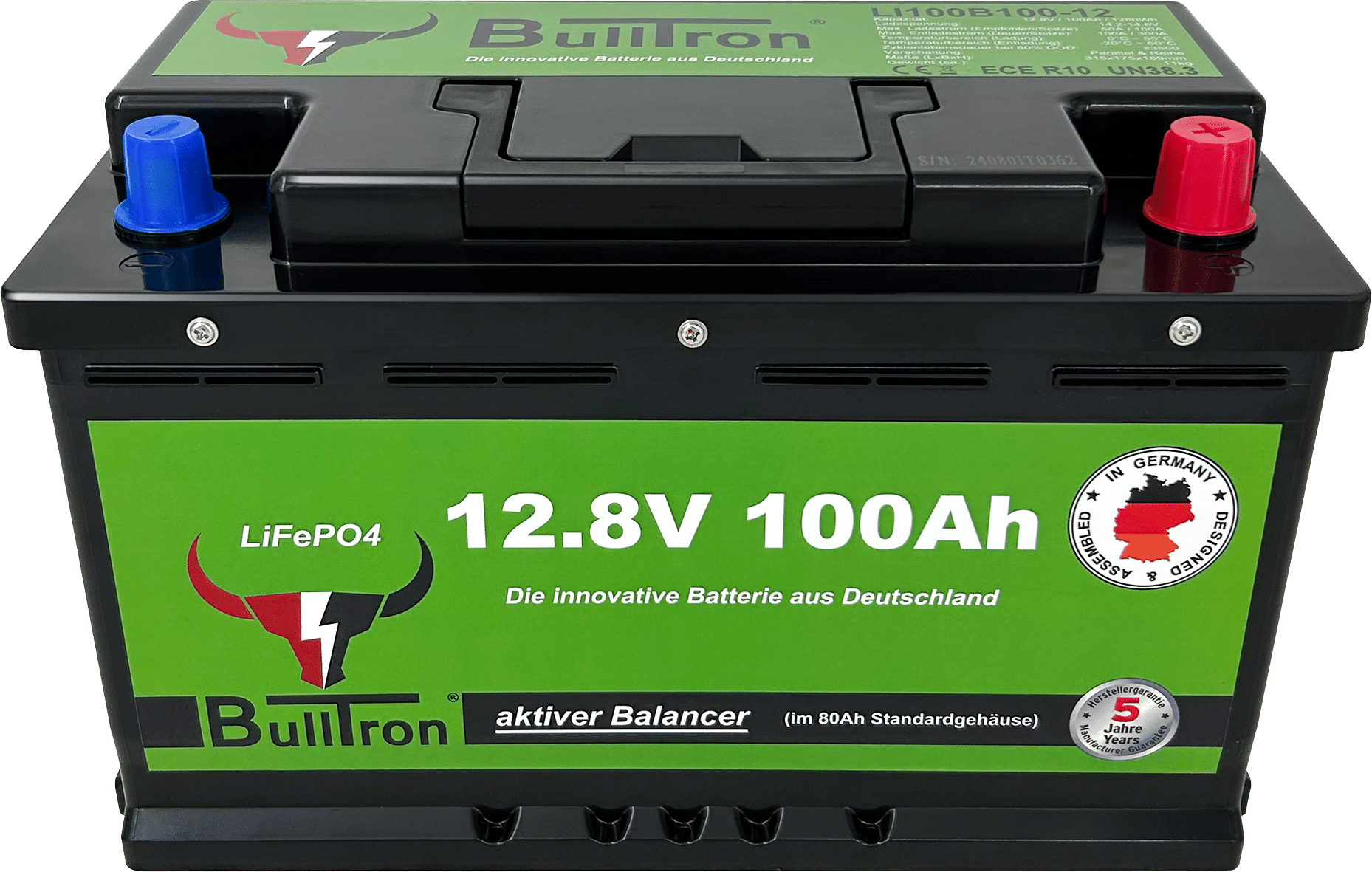 BULLTRON 100Ah LiFePO4 12.8V Akku mit Smart BMS, Bluetooth App und 1A aktiv Balancer