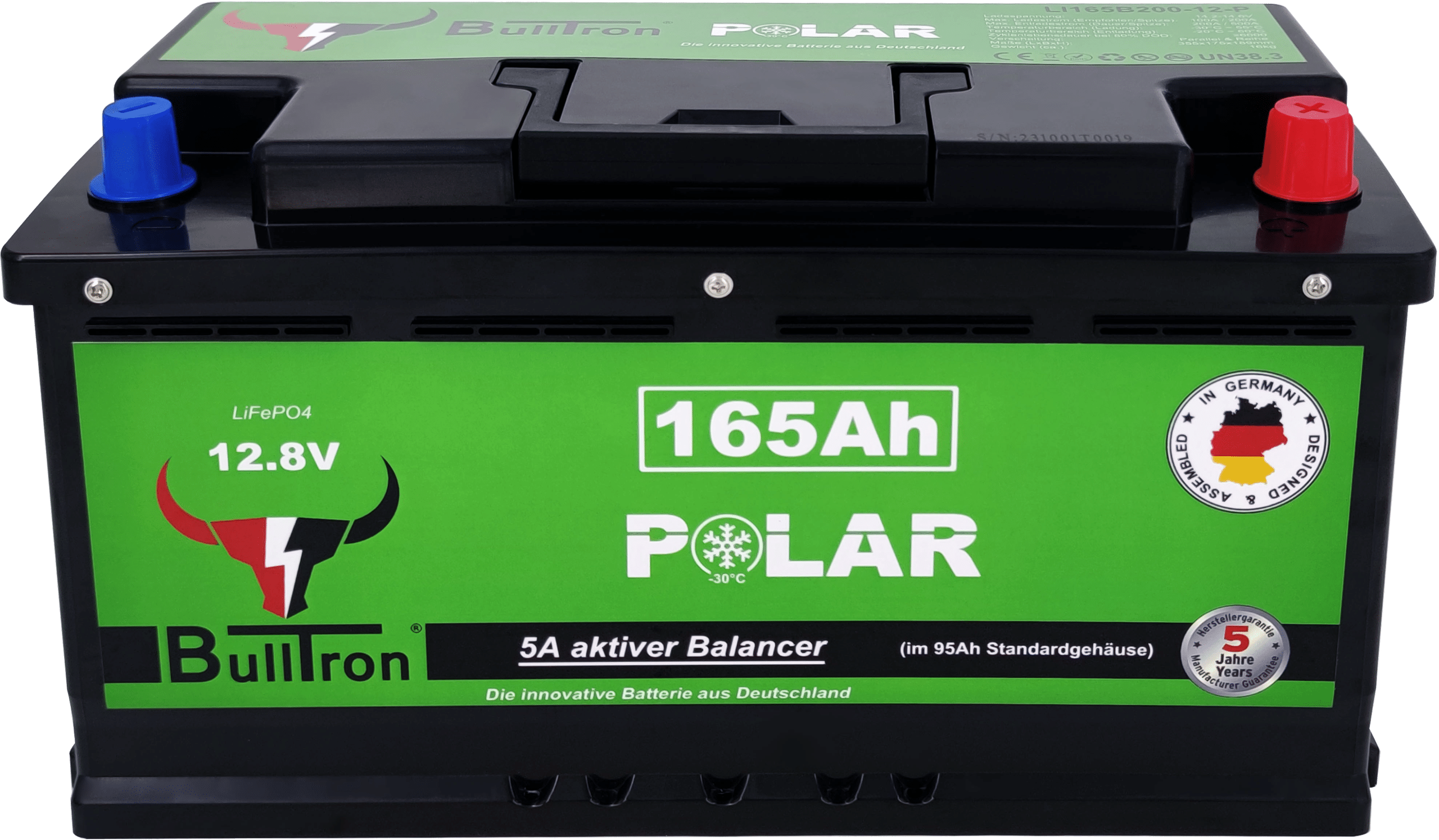 BULLTRON 165Ah LiFePO4 12.8V Polar Akku mit Smart BMS, Bluetooth App, 5A aktiv Balancer und Heizung